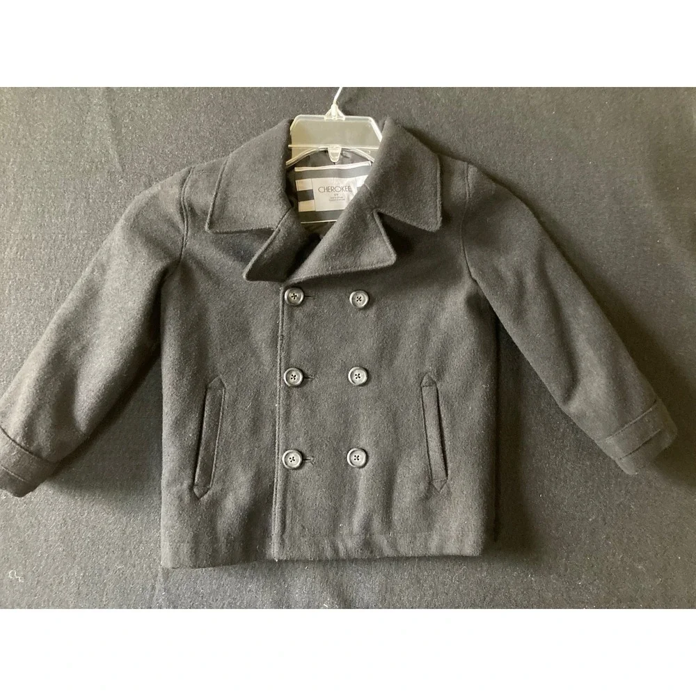 Cherokee Kids Black Wool Blend Double Breasted Pea Coat Jacket Size 5T F16812117